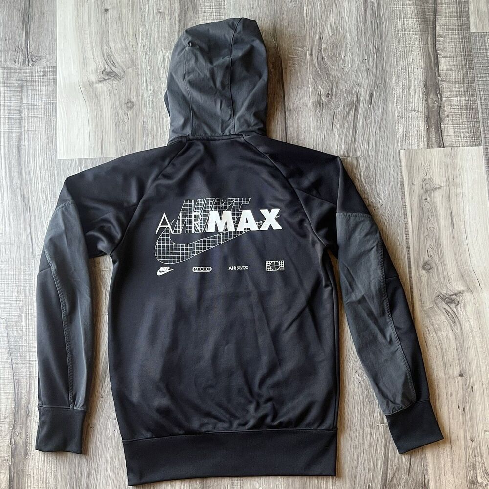 Nike Hoodie Mens XS Black Air Max Full-Zip Jacket Sportswear Pockets Back Print